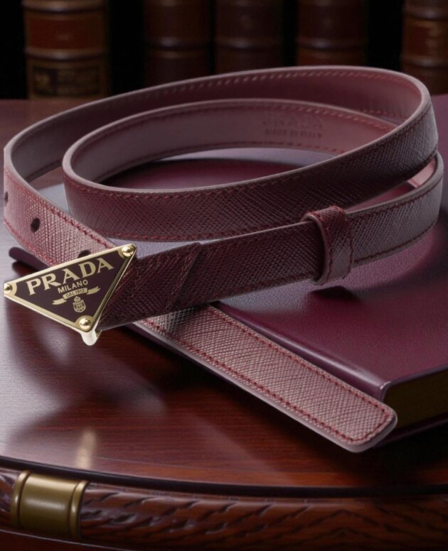 Burgundy Saffiano Triangle Buckle Belt